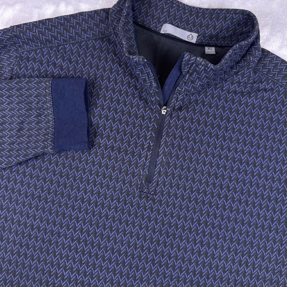 Tasc Performance Chevron Bamboo Cotton Quarter Zip Pullover Mens XL Navy Blue